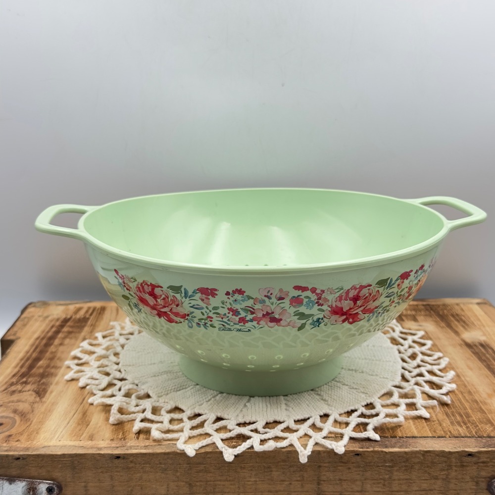 Pioneer Woman Colander Mint Green Floral Melamine Pedestal 10" Farmhouse Decor